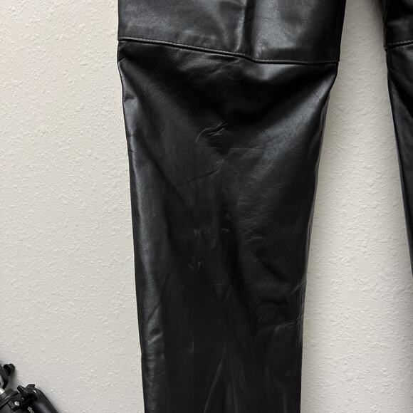 80s 90s vintage black leather high waisted rise minimalist straight leg pants - Picture 9 of 9